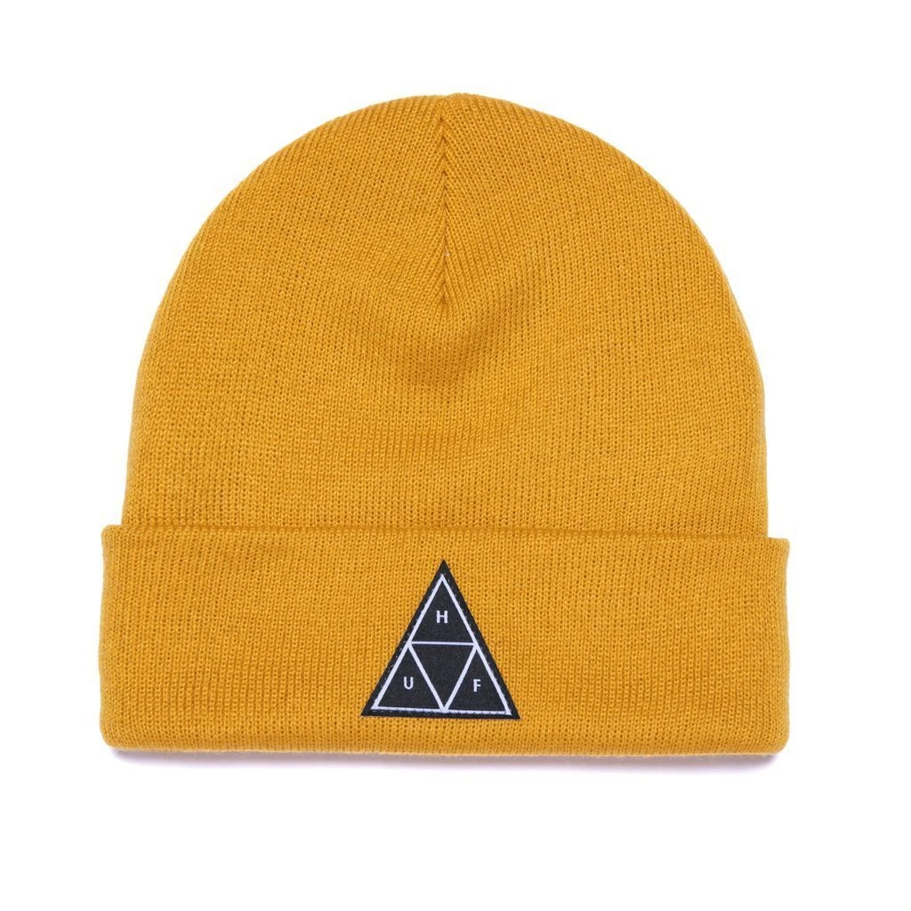 HUF Essentials Triple Triangle Cuff Beanie Gold 1 HUF Essentials Triple Triangle Cuff Beanie Gold