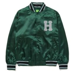 HUF Crackerjack Satin Baseball Jacke - Forest Green
